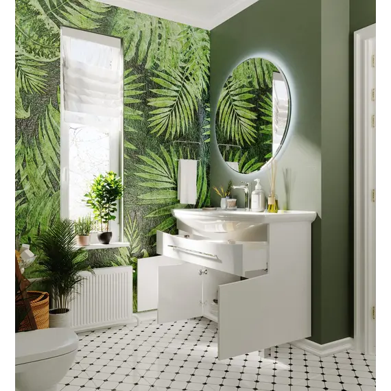 Тумба 1Marka  напольная под раковину  Lina New 105Н 1в.я 3д Белый глянец