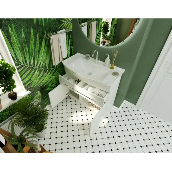 Тумба 1Marka  напольная под раковину  Lina New 105Н 1в.я 3д Белый глянец