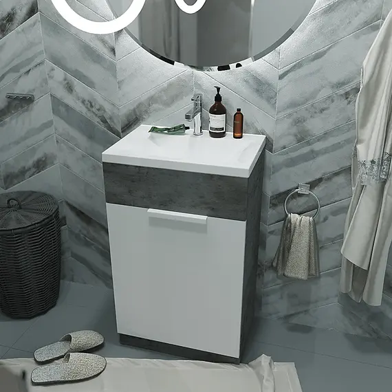 Тумба напольная с раковиной 1Marka Revo 50 см, бетон темно-серый