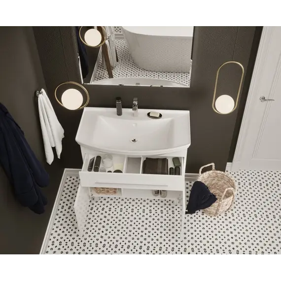 Тумба напольная без раковины 1 Марка Lina Classic New 85Н 1в.я 2д Белый глянец