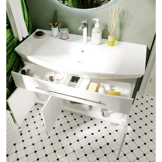 Тумба 1Marka  напольная под раковину  Lina New 105Н 1в.я 3д Белый глянец