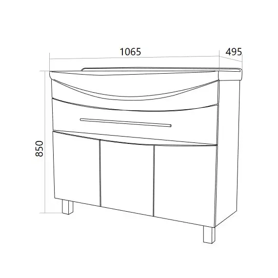 Тумба 1Marka  напольная под раковину  Lina New 105Н 1в.я 3д Белый глянец