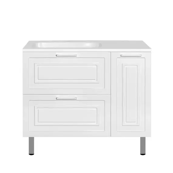 Тумба напольная с раковиной Style Line Альба (2 ящ./корзина) Барселона 90 Левая, Люкс, белый, PLUS