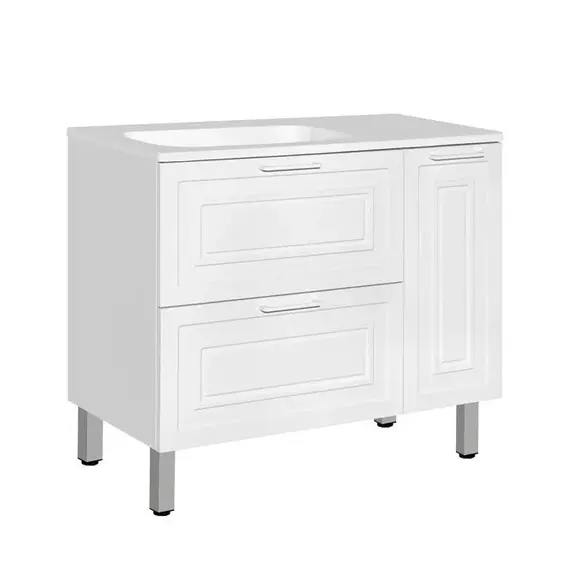 Тумба напольная с раковиной Style Line Альба (2 ящ./корзина) Барселона 90 Левая, Люкс, белый, PLUS