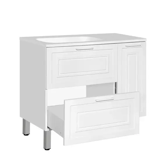 Тумба напольная с раковиной Style Line Альба (2 ящ./корзина) Барселона 90 Левая, Люкс, белый, PLUS