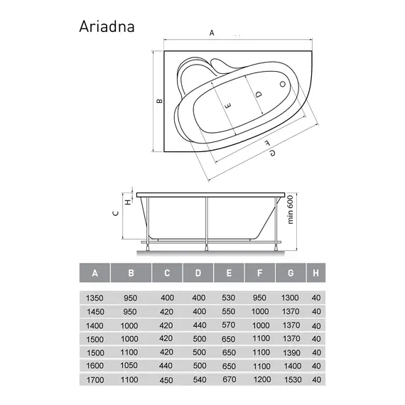 Ванна  акриловая Relisan Ariadna L/R