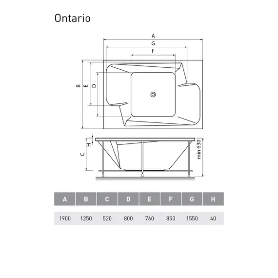 Ванна  акриловая Vayer Ontario 190*125