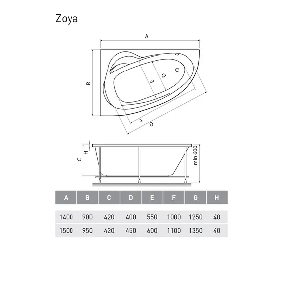 Ванна  акриловая Relisan Zoya 140*90 / 150*95 L/R