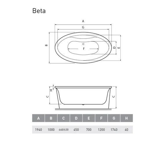 Ванна  акриловая Vayer Beta KPL 194*100