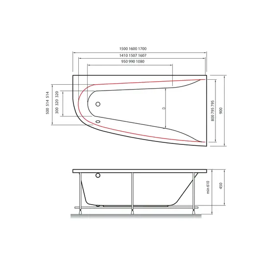 Ванна  акриловая ассиметричная Vayer Boomerang