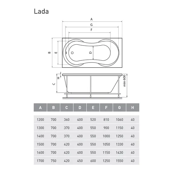 Ванна  акриловая Relisan Lada 140х70