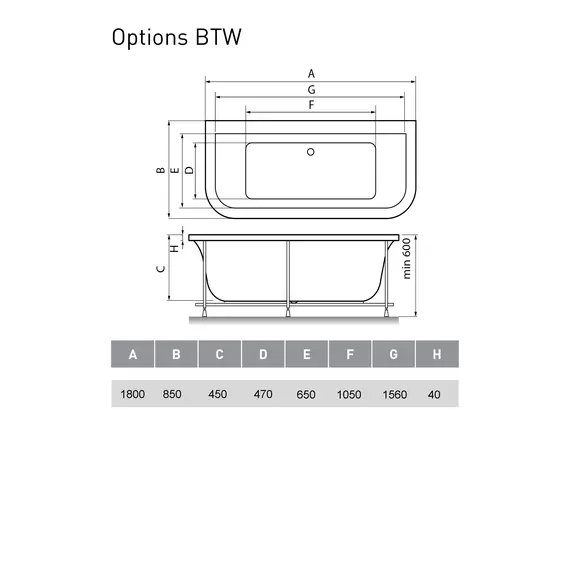 Ванна акриловая Vayer Options BTW  180*85