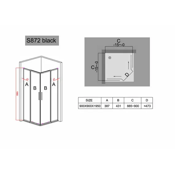 Душевой угол Black & White S872