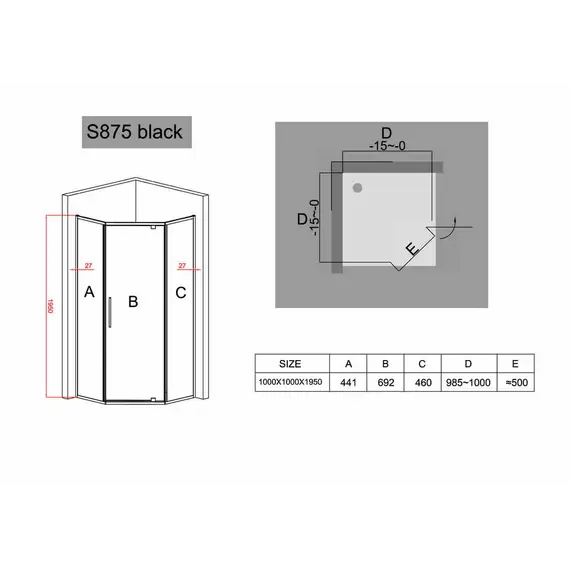 Душевой угол Black & White S875
