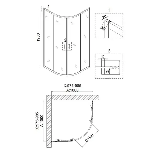 Душ. ограждение NOVA NG-6607-08 четверть круга,без поддона  100х100