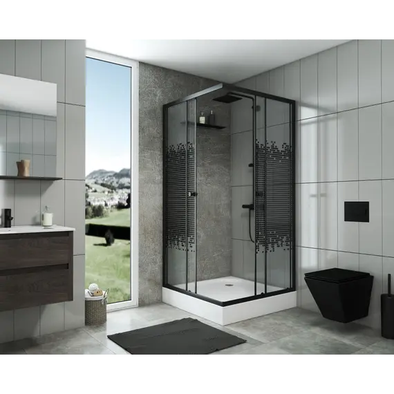 Душевой уголок Niagara Eco BLACK  низкий поддон, стекло МОЗАИКА