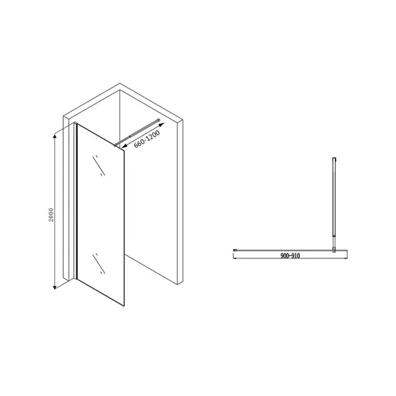 Душевая перегородка ABBER Immer Offen, черный профиль