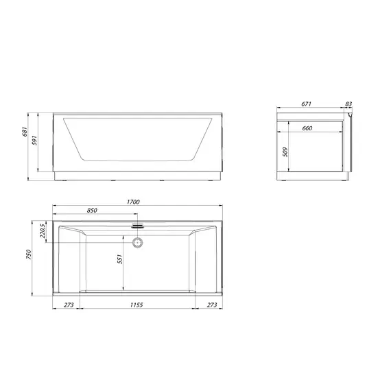 Ванна  AIMA NEO 170*75 2 стекла (принт бетон)
