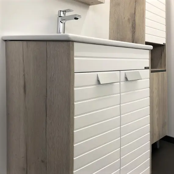 COMFORTY. Тумба-умывальник "Клеон-60Н/75Н/90Н" напольная  белый/дуб дымчатый с раковиной