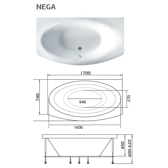 Ванна 1Marka  NEGA 170x95