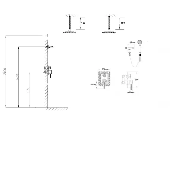 Bronze De Luxe Windsor Комплект для душа встраиваемый лейка с потолка без излива
