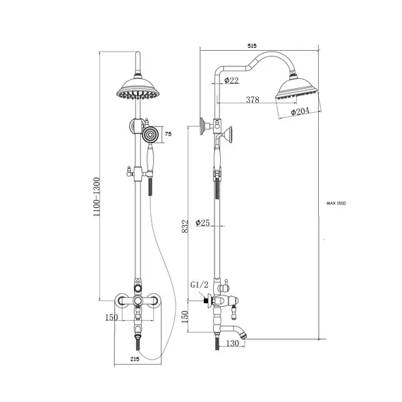 Bronze De Luxe TIFFANY Душевой комплект с изливом