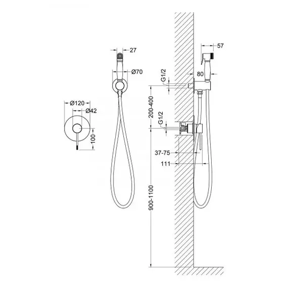 Смеситель встроенный с гигиеническим душем Timo Saona 2389/18SM черное золото