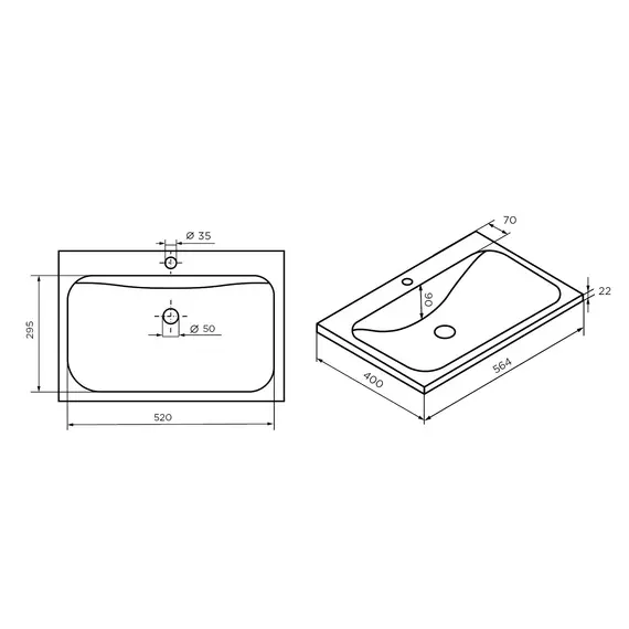 Раковина 1Marka Atom 60 Polytitan