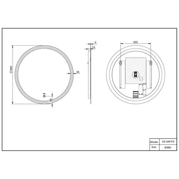 Зеркало со встроенной подсветкой Esbano окружность 50/59/68 см