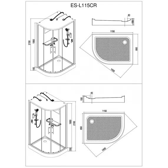 Душевая кабина Esbano ES-L115CR  L/R с крышей и LED освещением 85х115
