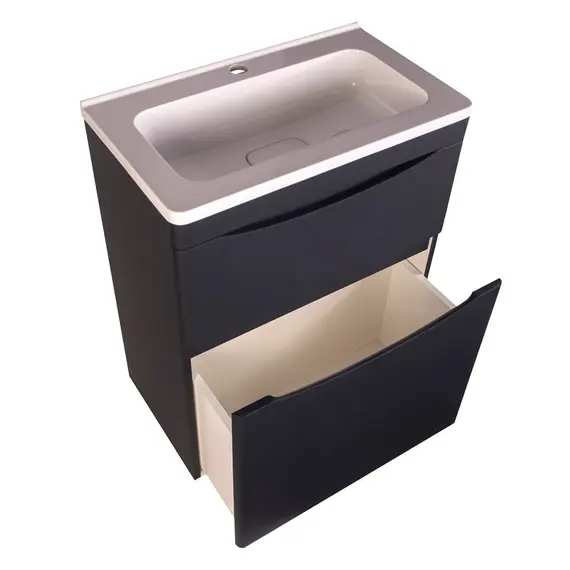 Тумба напольная с раковиной Style Line "Бергамо мини 70" (2 ящ.) Люкс антискрейтч черный, PLUS