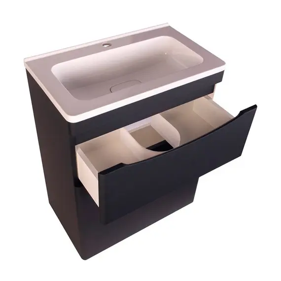 Тумба напольная с раковиной Style Line "Бергамо мини 70" (2 ящ.) Люкс антискрейтч черный, PLUS