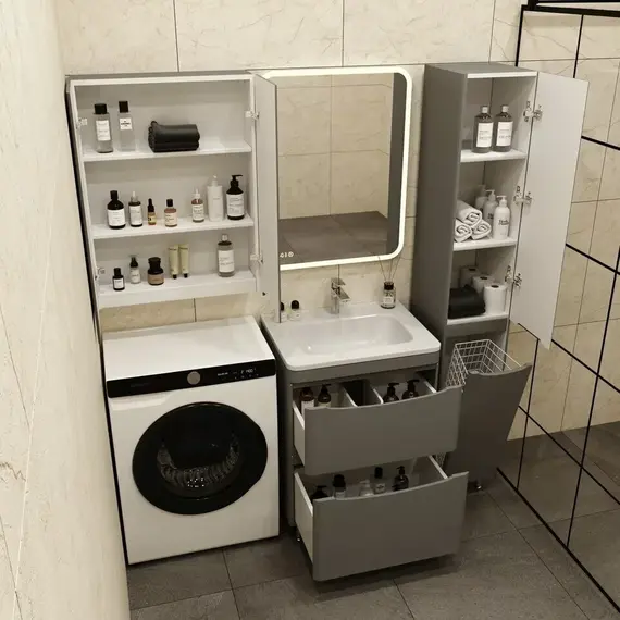 Тумба напольная с раковиной Style Line "Бергамо мини " (2 ящ.) Люкс антискрейтч серый, PLUS