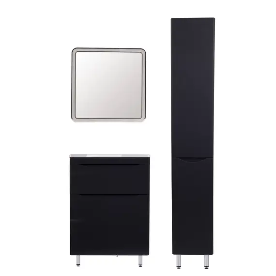 Тумба напольная с раковиной Style Line "Бергамо мини 70" (2 ящ.) Люкс антискрейтч черный, PLUS