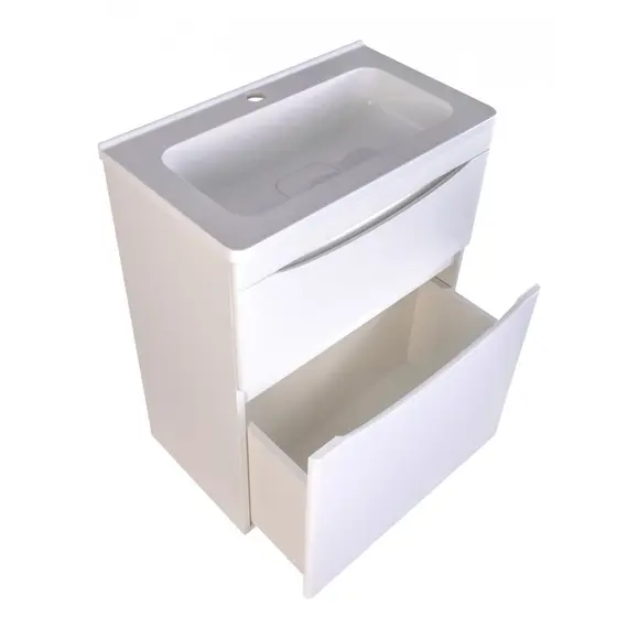 Тумба напольная с раковиной Style Line "Бергамо мини 60" (2 ящ.) Люкс антискрейтч белый, PLUS