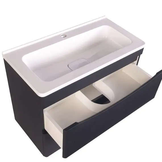 Тумба подвесная с раковиной Style Line "Бергамо мини " (2 ящ.) Люкс антискрейтч черный, PLUS