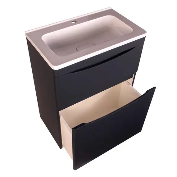 Тумба подвесная с раковиной Style Line "Бергамо мини " (2 ящ.) Люкс антискрейтч черный, PLUS