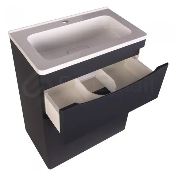 Тумба подвесная с раковиной Style Line "Бергамо мини " (2 ящ.) Люкс антискрейтч черный, PLUS