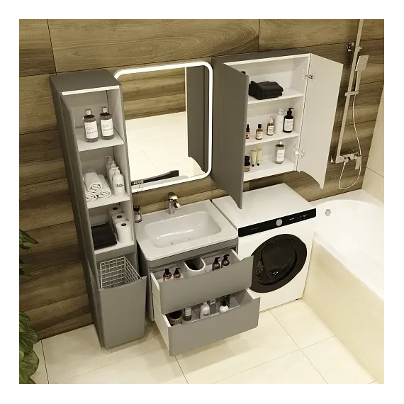 Тумба подвесная с раковиной  Style Line "Бергамо мини" (2 ящ.) Люкс антискрейтч серый, PLUS