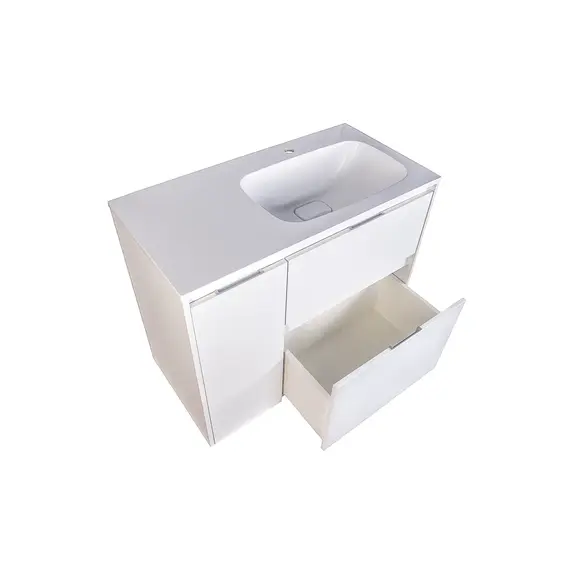 Тумба напольная "Барселона 90" правая (2 ящ.) с выкатной корзиной, Люкс белая, Plus