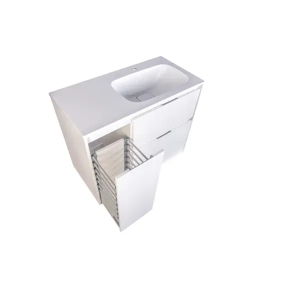 Тумба напольная "Барселона 90" правая (2 ящ.) с выкатной корзиной, Люкс белая, Plus