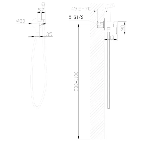 Смеситель ABBER Weiss Insel AF8025B с гигиеническим душем, черный матовый