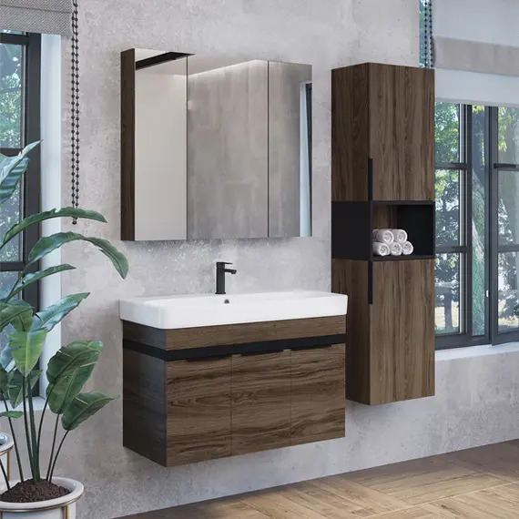 Тумба-умывальник Comforty Соло-70/90 дуб тёмно-коричневый с раковиной Адриана