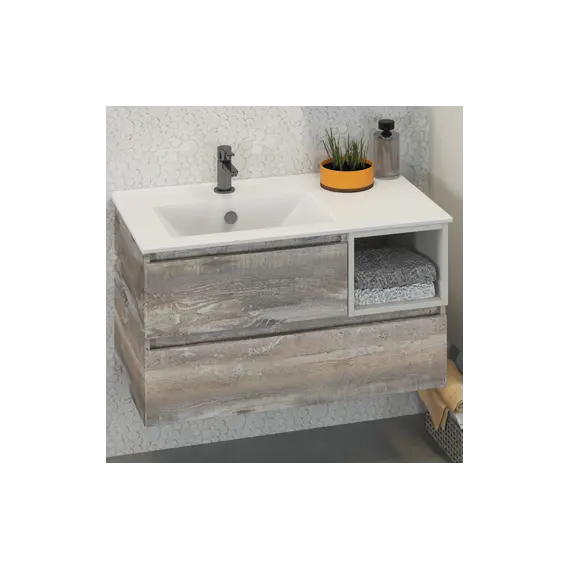 COMFORTY. Тумба-умывальник "Турин" дуб белый /бежевый с раковиной COMFORTY