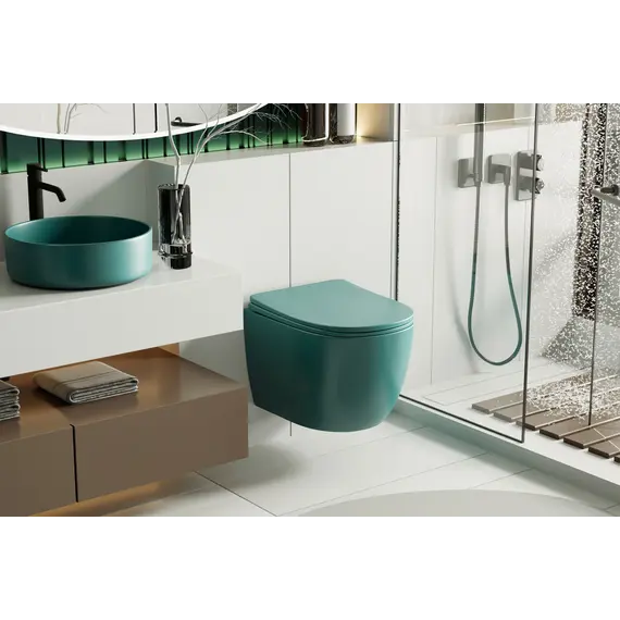 Унитаз ABBER Bequem AC1101MBG подвесной темно-зеленый матовый, безободковый