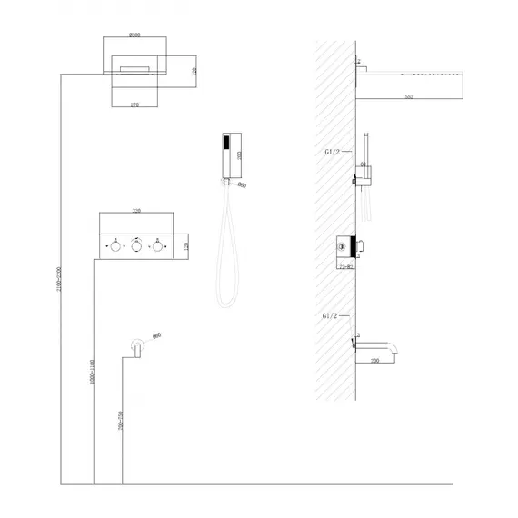 Душевая система ABBER Wasser Kreis AF8150RG скрытого монтажа с изливом, термостат, розовое золото