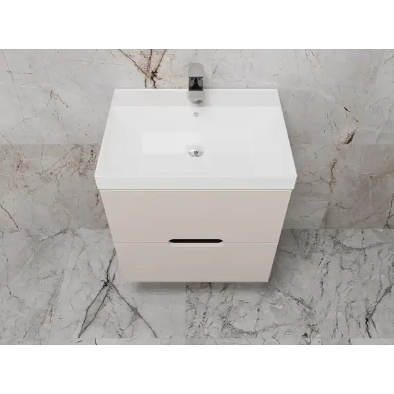 Тумба подвесная "Матис", с раковиной Classic (2 ящика), КРЕМ, ЭМАЛЬ