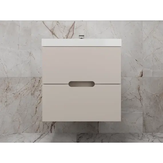 Тумба подвесная "Матис", с раковиной Classic (2 ящика), КРЕМ, ЭМАЛЬ