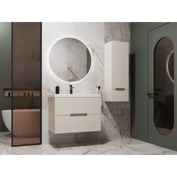 Тумба подвесная "Матис", с раковиной Classic (2 ящика), КРЕМ, ЭМАЛЬ