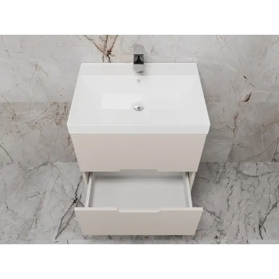 Тумба подвесная "Матис", с раковиной Classic (2 ящика), КРЕМ, ЭМАЛЬ